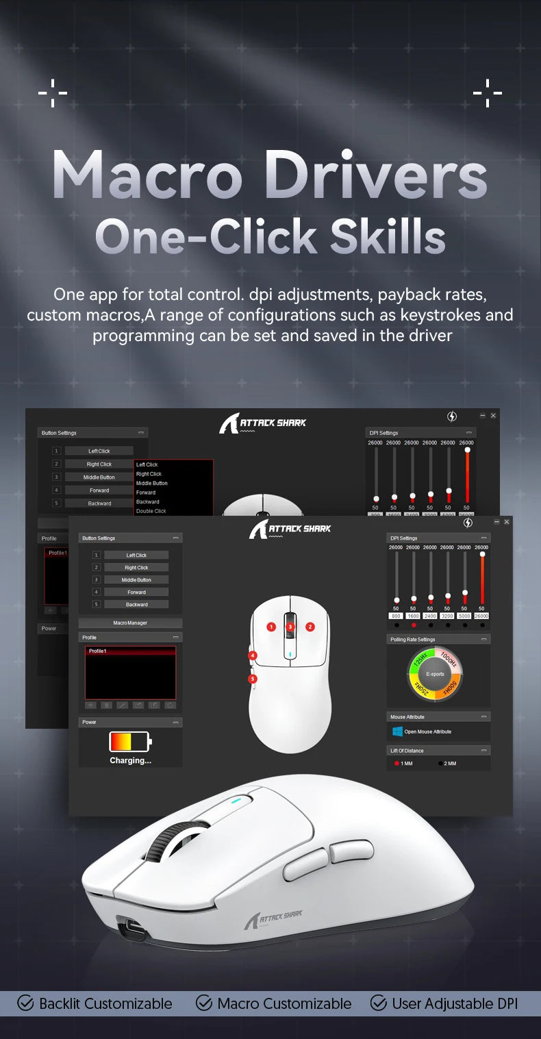 X3 ATTACK SHARK X3Pro Bluetooth Gaming Mouse PAW3395 Sensor TTC Encoder Black Mamba Switch and 1K/4K Hz for Wireless Mouse