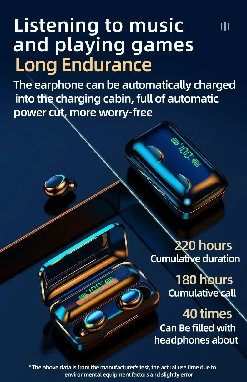 New F9 Bluetooth Headphones 9D Stereo High Bass Sport Earphones Handfree Touch Control Tws Wireless Earbuds Headset