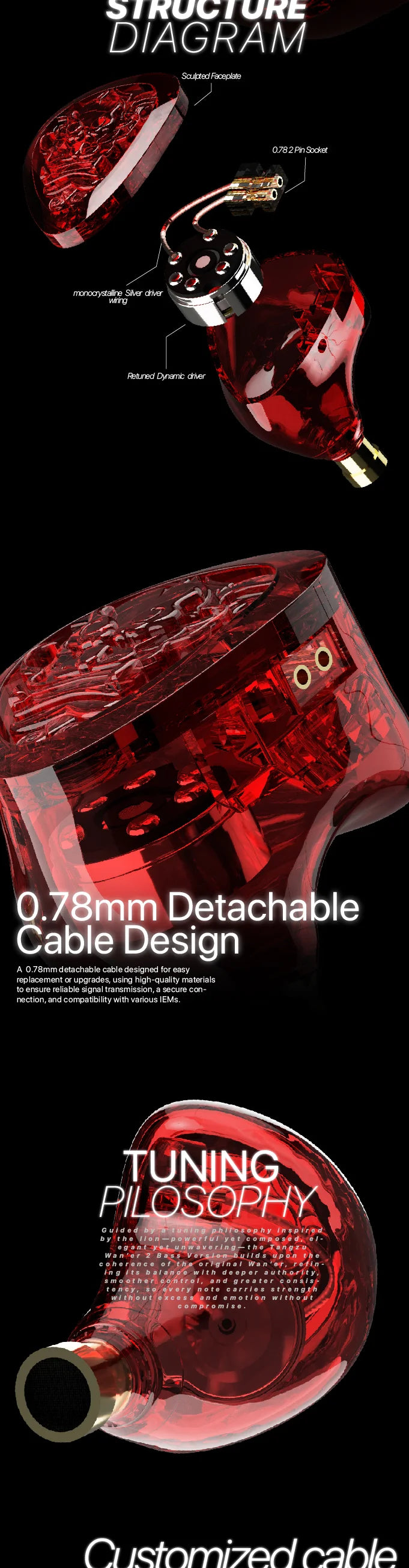 TANGZU WANER 2 Red Lion Bass Edition Dynamic Driver In-ear Earphones High-Quality Sound Comfortable Wearing Wired Earbuds