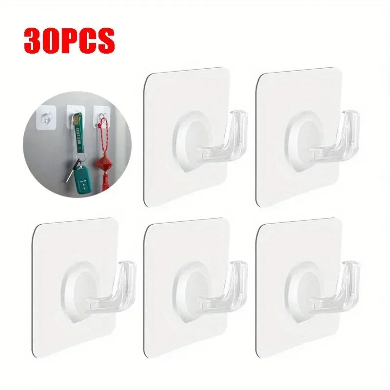 1/50Pcs Self-adhesive Hook Transparent Door Wall Hanger Hook Child Heavy Load Rack Kitchen Bathroom Towel Key Rack Sticky Hooks