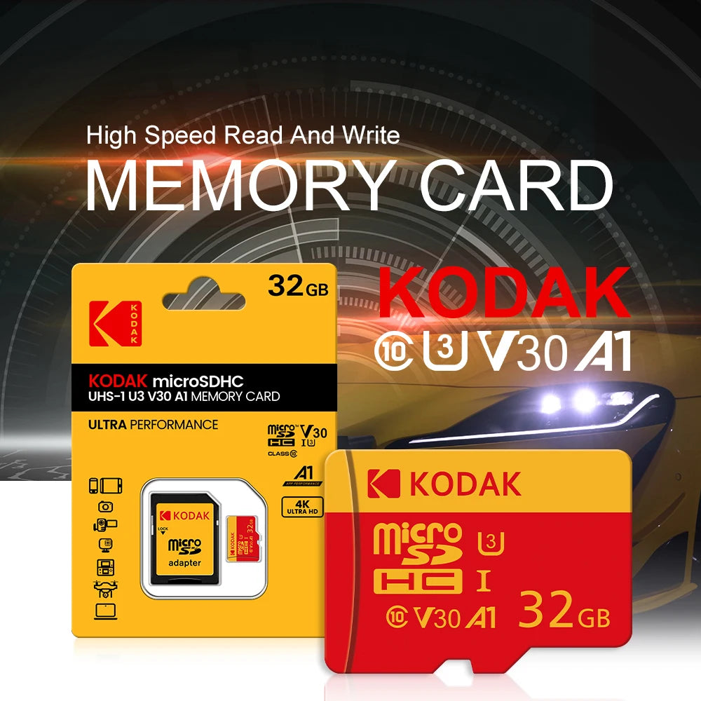100% Original Kodak Red Memory Card 128GB 64GB 32GB A1 Micro TF SD Card Class 10 UHS-1 TF Flash Card for Samrtphone/PC