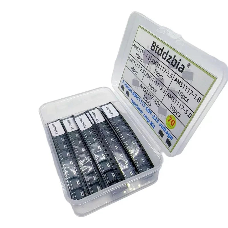 70PCS Voltage Regulator Kit AMS1117 SOT-223 AMS1117-3.3V AMS1117-ADJ AMS1117-5.0V AMS1117-2.5V AMS1117-1.8V AMS1117-1.5V 1.2V-5V