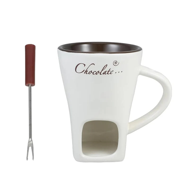 Chocolate Melting Cup,Mini Novelty Cheese Butter Simmer Mug with Fork for Home Kitchen,Creative Ceramic Coffee Mug for Gifts