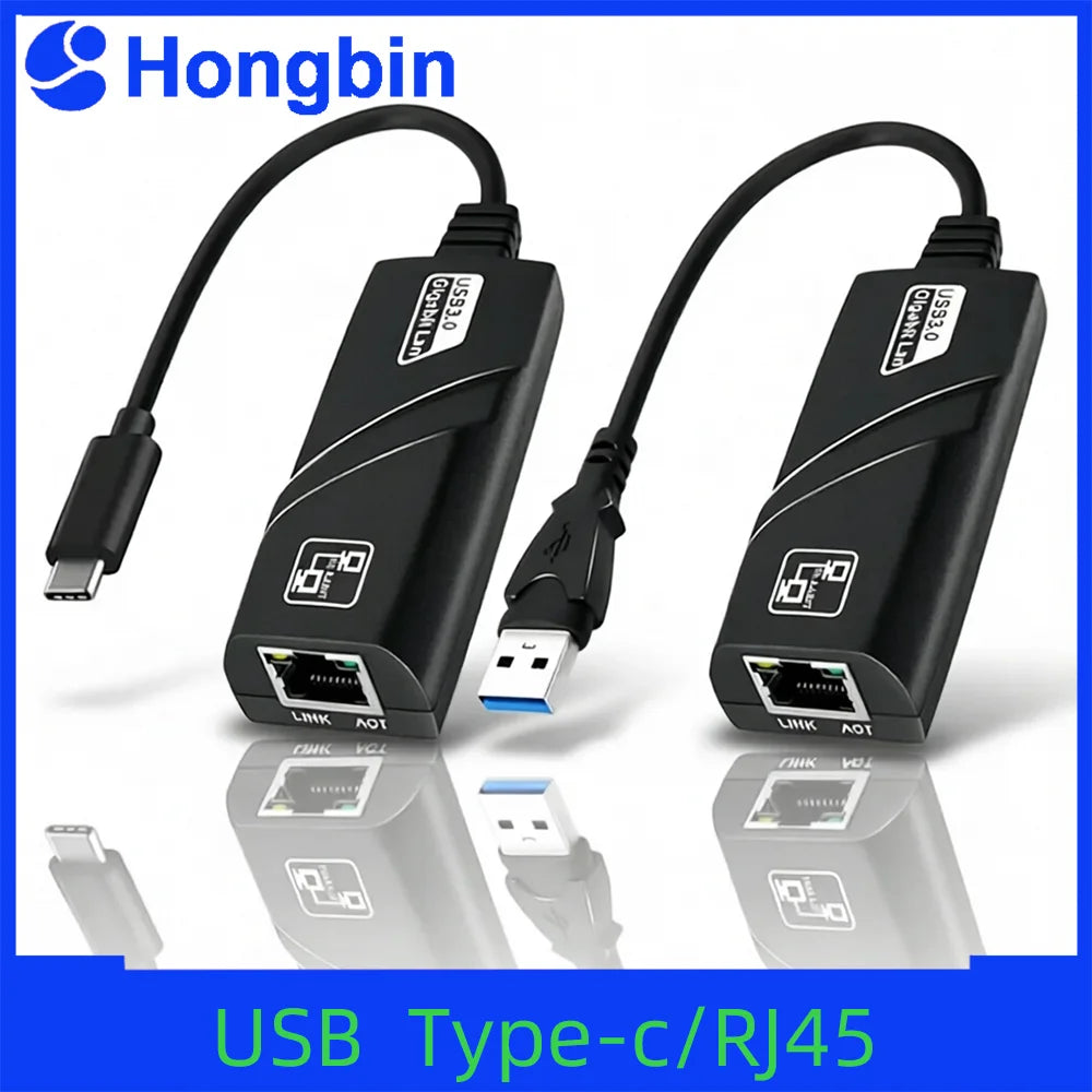 10/100/1000Mbps USB 3.0 Wired USB TypeC To Rj45 Lan Ethernet Adapter RTL8153 Network Card for PC Macbook Windows Laptop