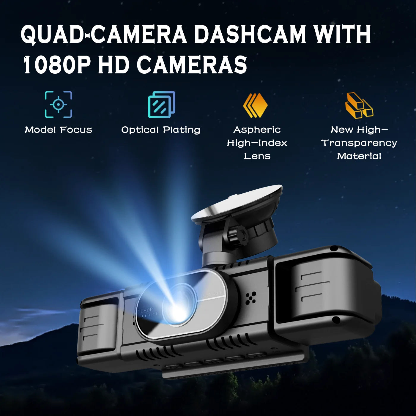 BCUOZ 4-Lens 360° Dashcam with Super Night Vision - 1080P Front 720P Rear Left Right Car Cameras G-Sensor Loop Recording WDR 12-24V Plug Power Supply Optional 64GB Memory Card