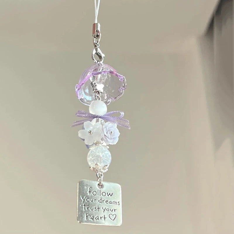1PC Japanese Wind Bell Japan Wind Chime Handmade Glass Furin Home Spa Kitchen Office Decor Sakura Cherry Blossom Pattern Pendant