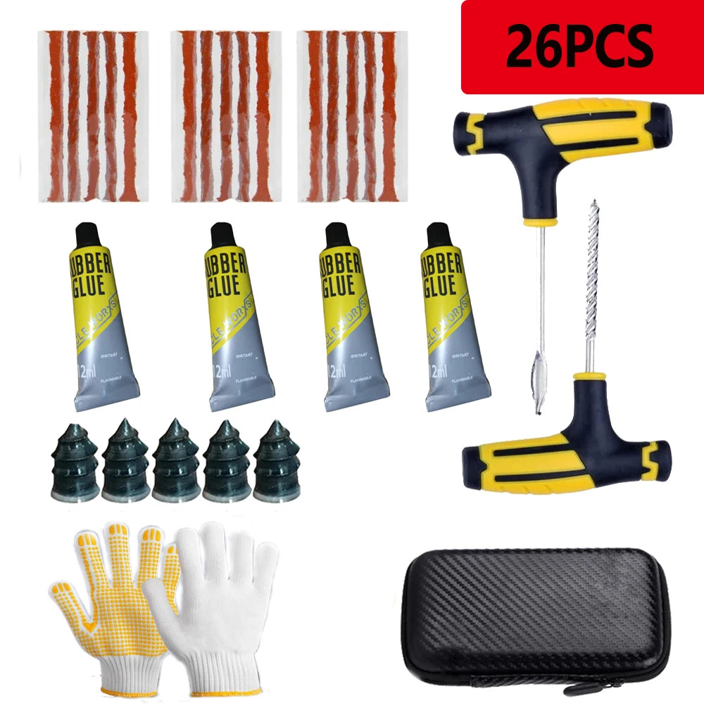 Professional Tire Plug Kit with Rapid-Seal Glue All-Weather Puncture Repair for Sedan to SUV Roadside Rescue Anti-Leak Guarantee