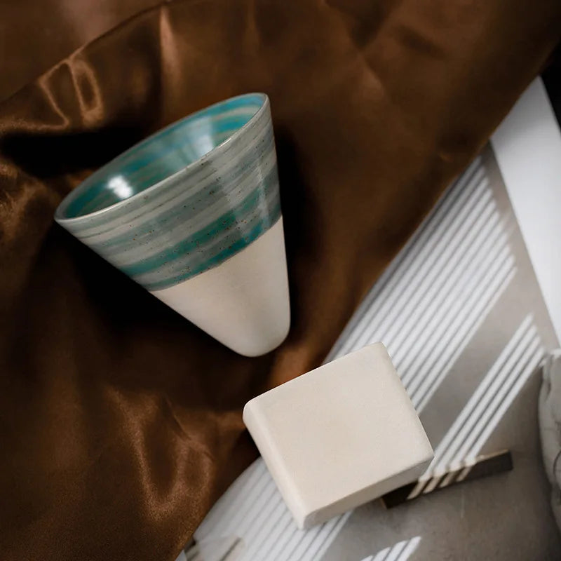 1pc Retro Japanese Triangular Cone Shape Pottery Tea Coffee Cup Pull Ceramic Mug Rough Latte Porcelain Cup For Home Office