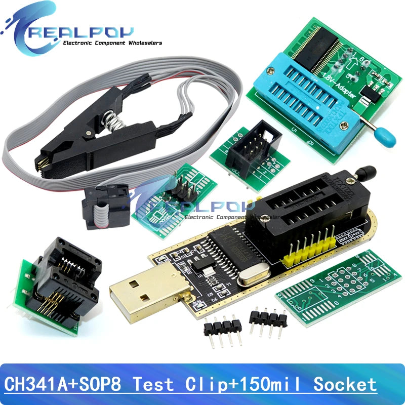 CH341A Programmer Adapter + SOIC8 Adapter+ SOP8 Clip With Cable+1.8V Adapter CH341A EEPROM Flash BIOS USB Programmer ZIF Adapter