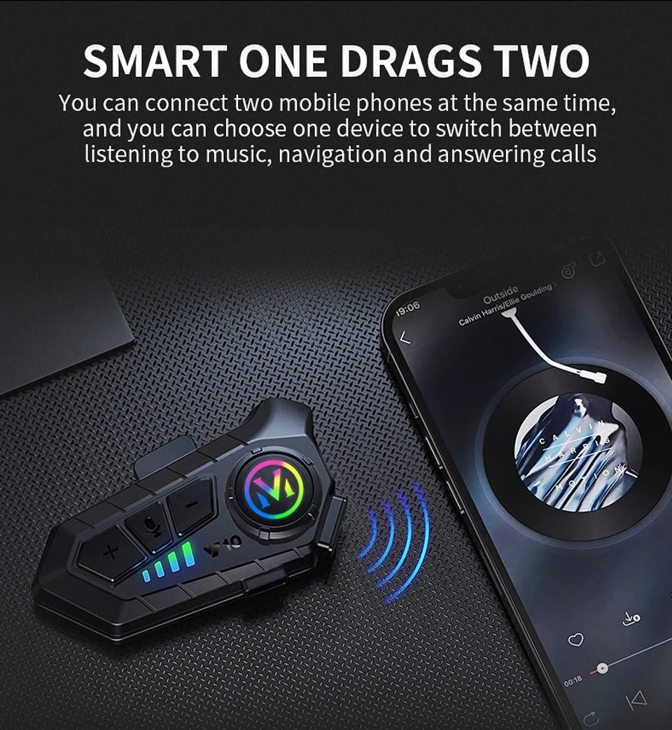 3D Motorcycle Helmet Headset With LED Earphone Bluetooth 5.3 Stereo Waterproof For Android iOS Smart iPhone Universal Headset