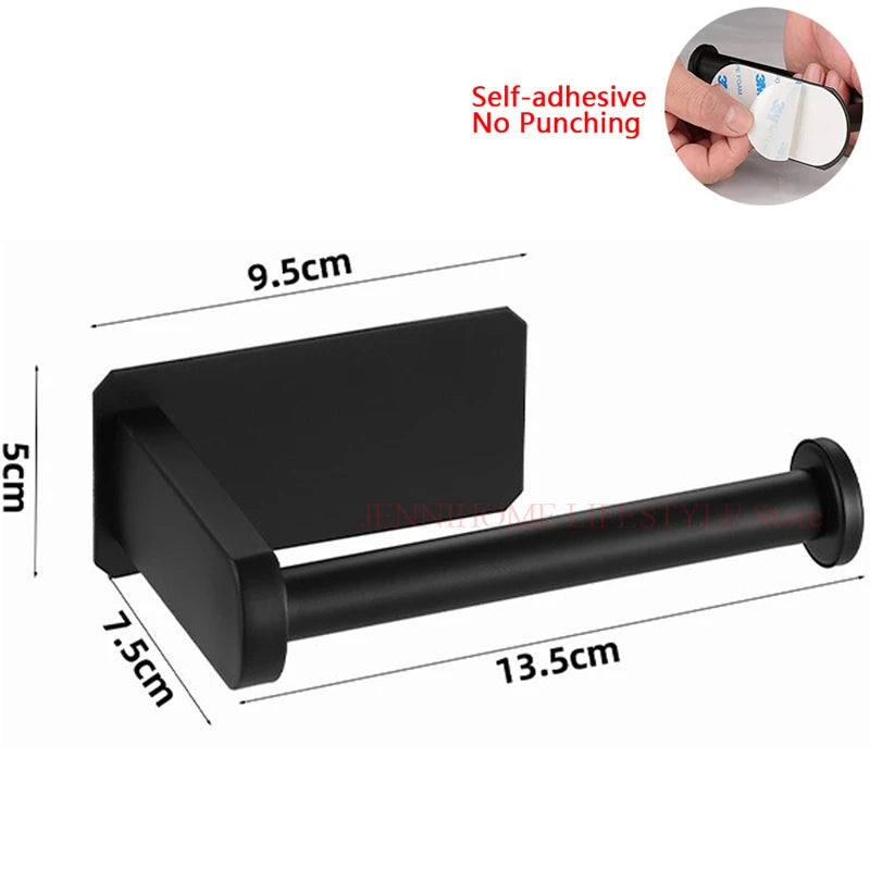 No Drill Toilet Paper Holder Wall Mount Self Adhesive Stainless Steel Towel Bar Ring Tissue Roll Dispenser For Bathroom Kitchen