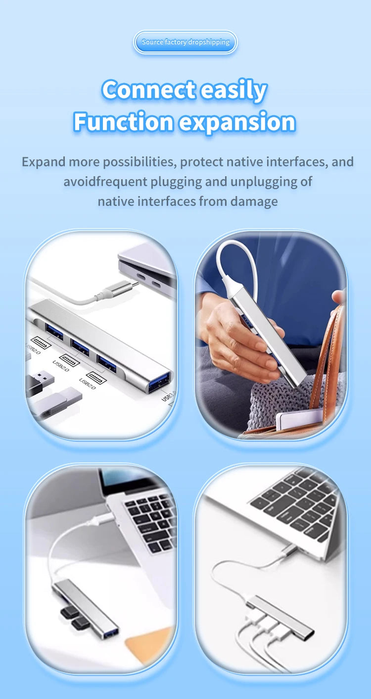 4-in-1 USB C Hub 3.0, Multi-Port OTG Adapter for Smartphones, Tablets, Laptops, Computers, Type-C Splitter