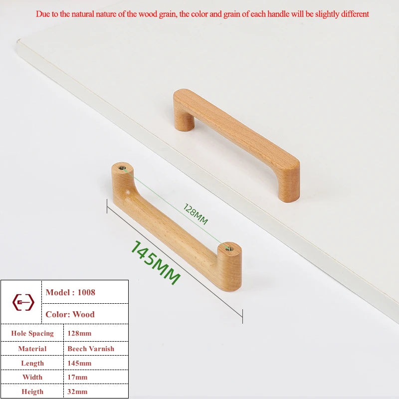 Nordic Wooden Cabinet Handles Solid Wood Furniture Kitchen Door Handle Wardrobe Cupboard Drawer Knobs Hardware Round Pull Handle