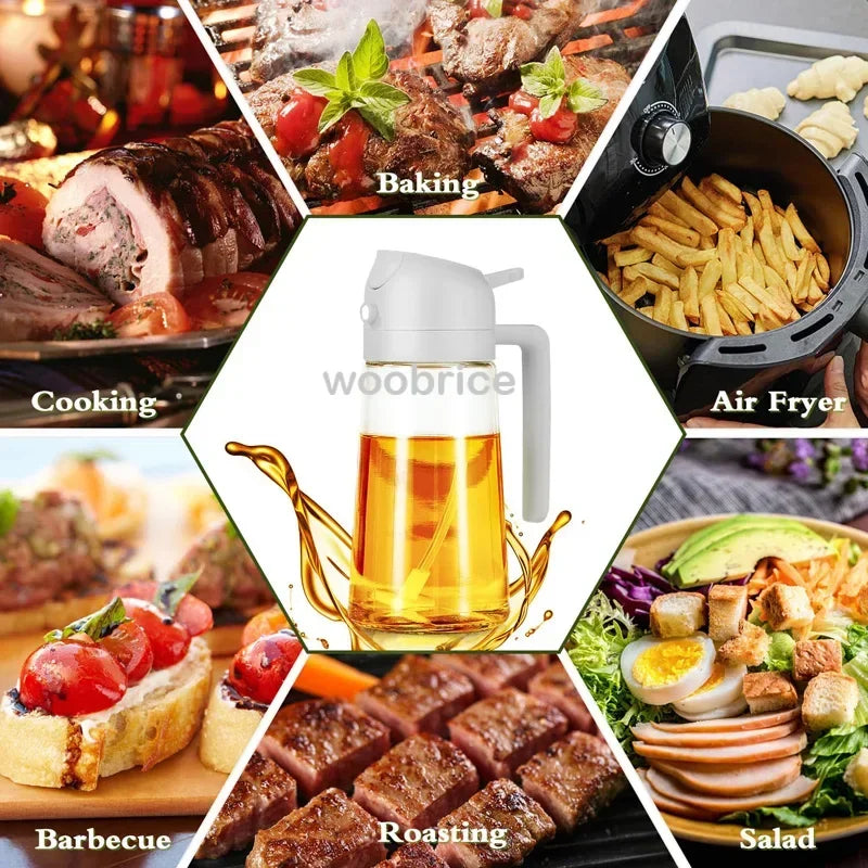 2 in 1 Pour Spray Sprayer Kitchen Fryer Air Spray Oil Dispenser Bottle for Olive Oil Cooking Frying BBQ Camping Large Capacity