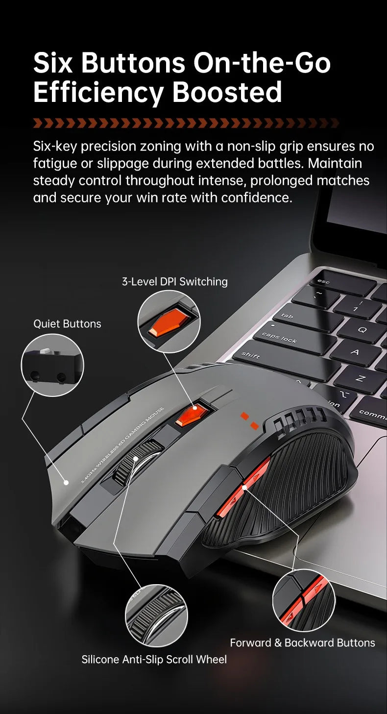 NEXUSCLICK Wireless Optoelectronic Mouse,1600DPI 6 Silent clicks New Game&Craft Gift Mice in Stock USB Receiver for Office Gamer
