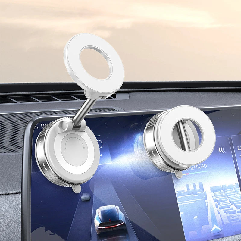 Strong Magnetic Car Phone Holder Foldable Magsafe Design 360° Adjustable Vacuum Mount for Car/Desk/Bathroom/Universal Use Metal