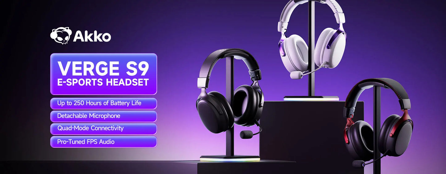 AKKO Verge S9 E-Sports Headset with Mic Quad-Mode Gaming Headphone 7.1 Channel Surround Sound Pro-Tuned FPS Audio 53mm Driver