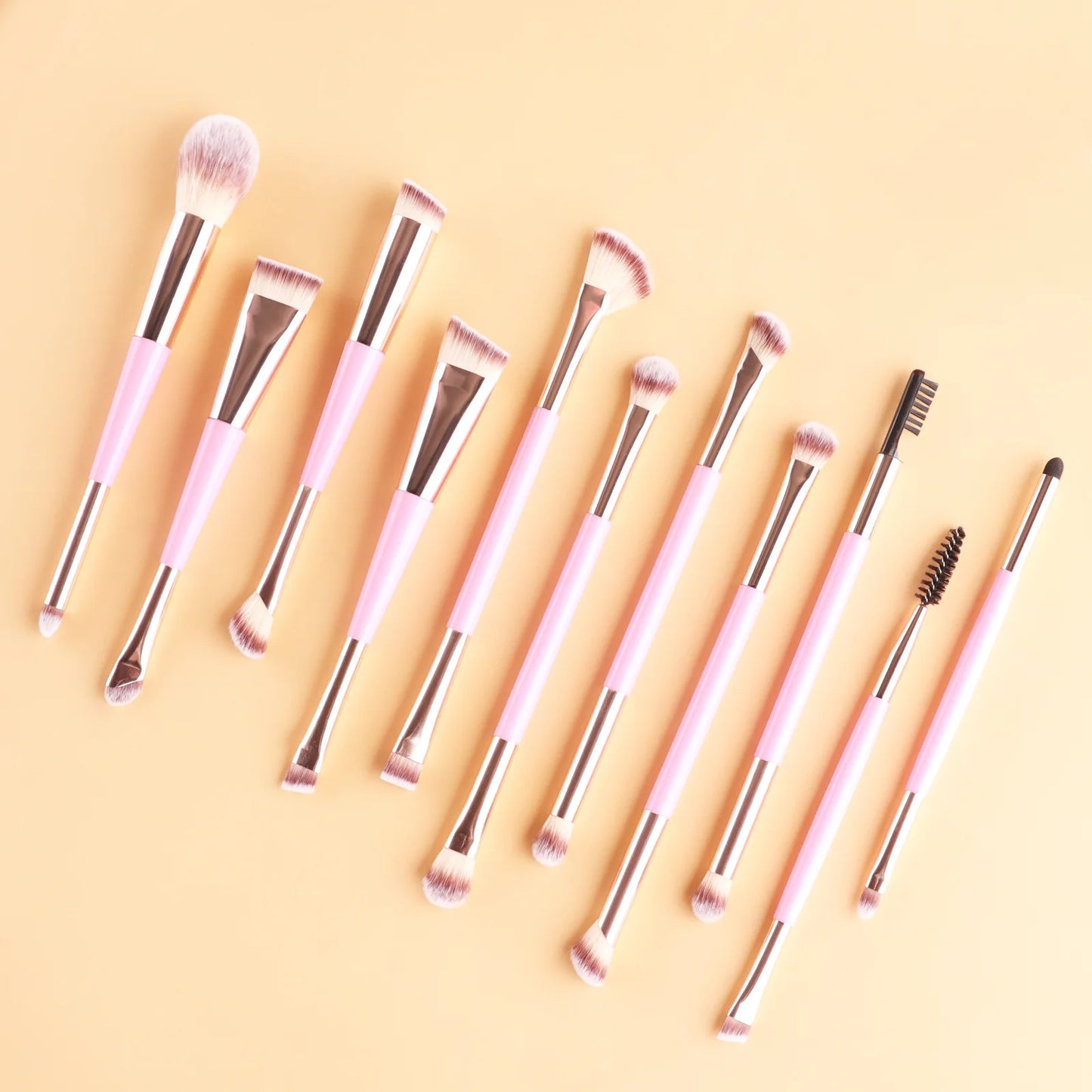 11 full set of eye makeup brushes, double-head design, eyeshadow brush, smudge brush, eyebrow brush, full set of beauty tools