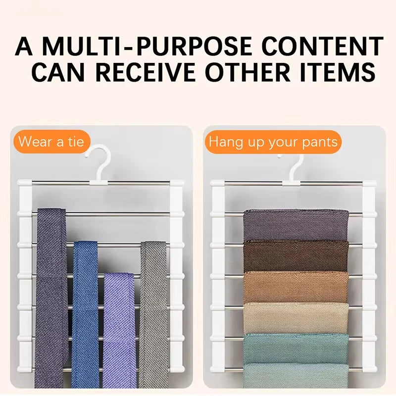 7 Layers Stainless Steel Pants Hanger Space Saving Closet Organizer Trousers Rack Non-Slip Wardrobe Storage Clothes Rack
