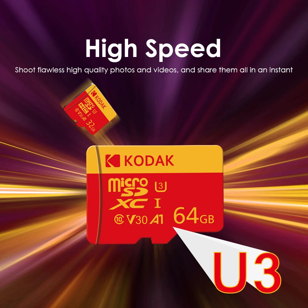 100% Original Kodak Red Memory Card 128GB 64GB 32GB A1 Micro TF SD Card Class 10 UHS-1 TF Flash Card for Samrtphone/PC