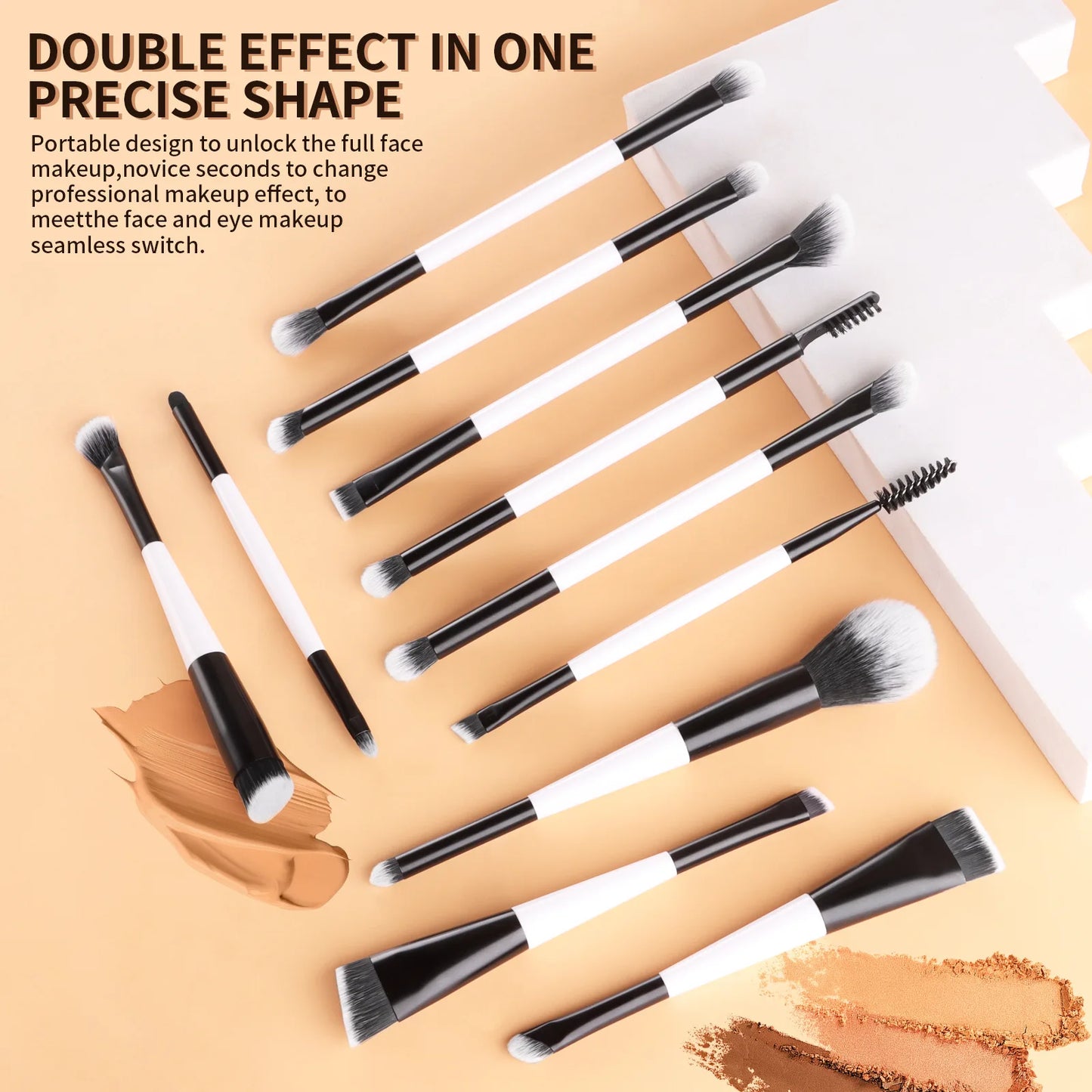 11 full set of eye makeup brushes, double-head design, eyeshadow brush, smudge brush, eyebrow brush, full set of beauty tools