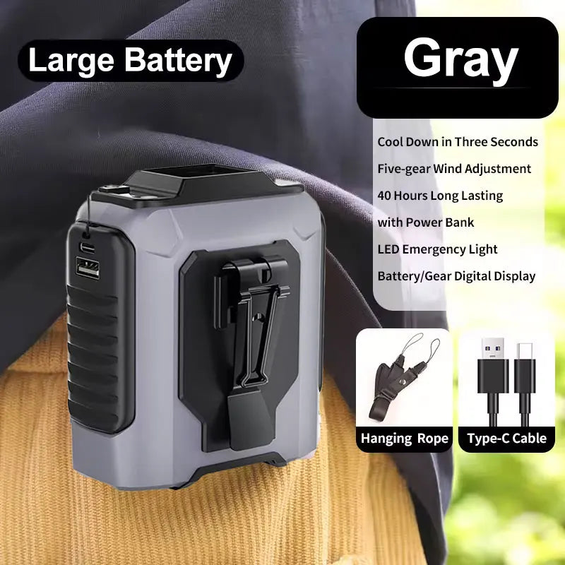 2026 NEW Rechargeable Portable Hands-Free Mini Fan Large Battery With Flashlight 5th Speed Suitable For Outdoor Work Lighting