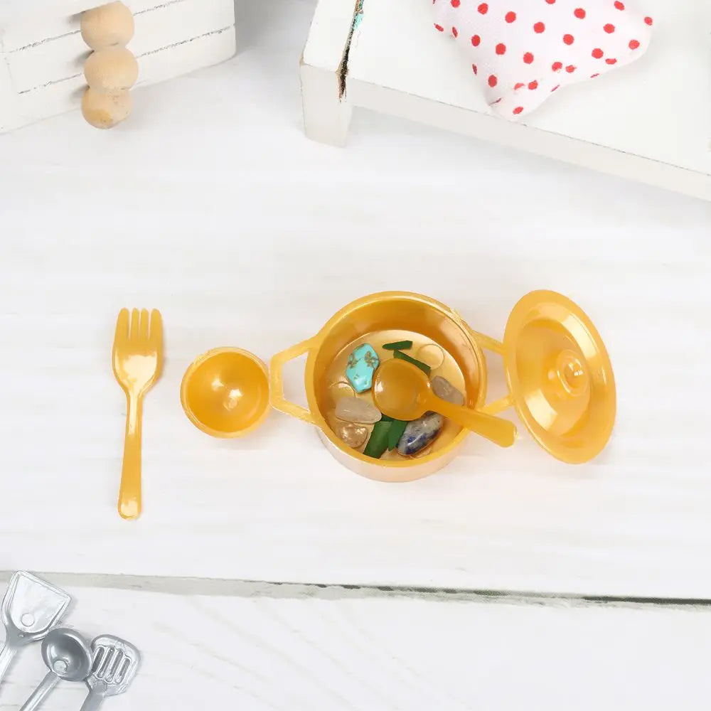 10/11PCS 1:12 Scale Food Toys Pan Fork Pot Playing House Miniature Cookware Dollhouse Kitchen Dinnerware Model Doll Accessories