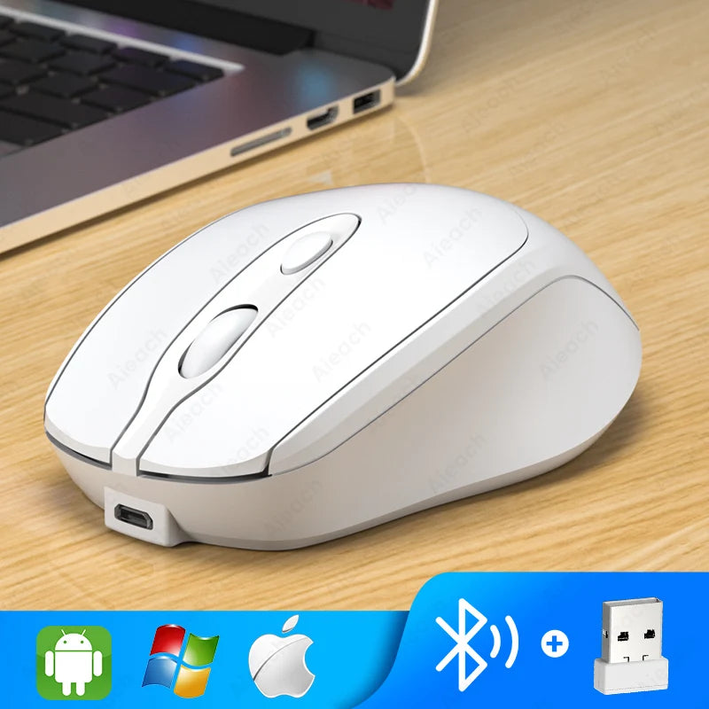 Portable Wireless Bluetooth Mouse Compact Ergonomic 2.4G USB Noiseless 1600DPI 500mAh Rechargeable for PC Tablet Laptop MacBook