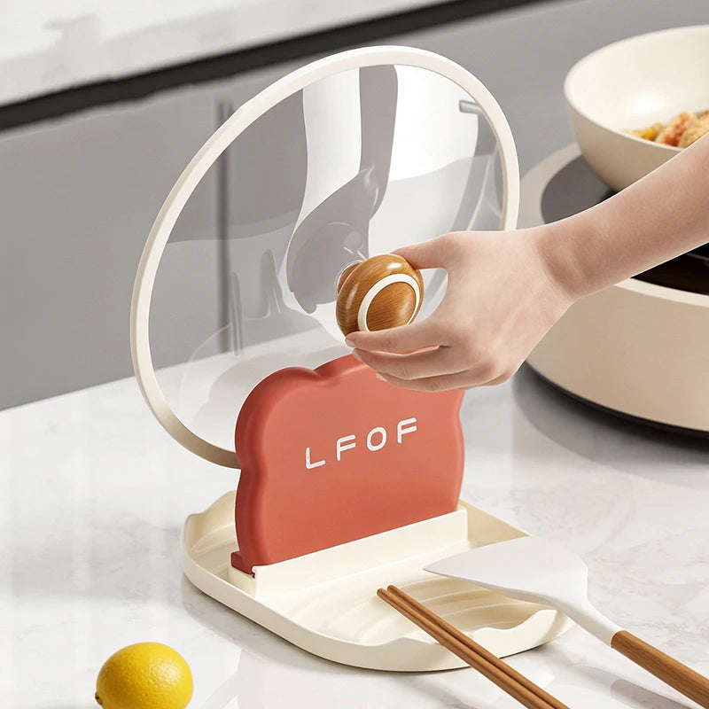 1 Piece Pot Lid Rack Stove Top Spoon Organizer Kitchen Countertop Heat Resistant Lid Holder Cute Cooking Utensil
