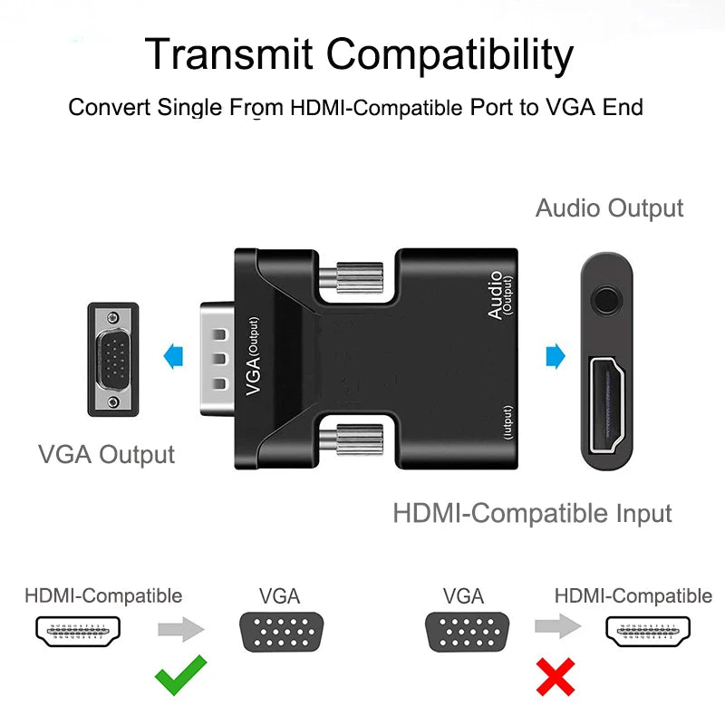 HDMI-compatible to VGA Adapter HD 1080P with 3.5mm Audio Cable For PC Laptop TV Box Projector HDMI-compatible to VGA Converter