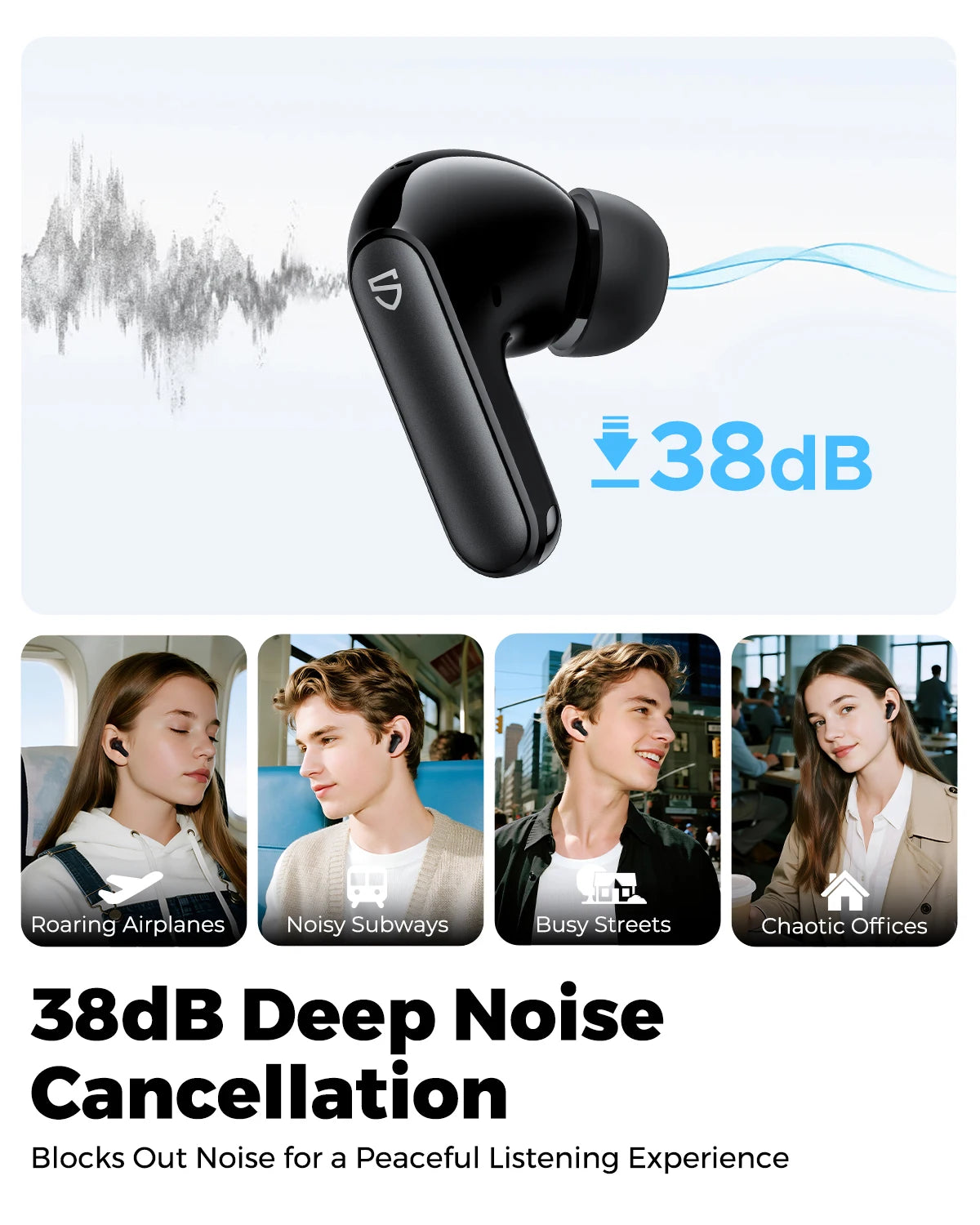 SoundPEATS Q3 Pro Wireless Earbuds Active Noise Cancelling Bluetooth V6.0 Earphones with 4 Mic,13mm Driver,Multipoint Connection