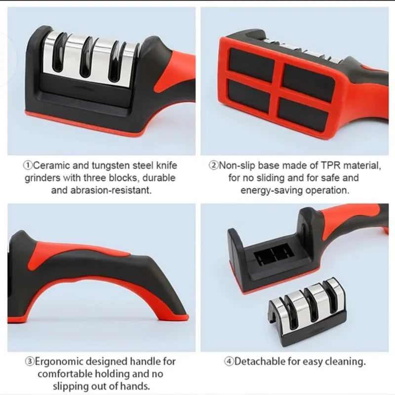 4-Stage Knife Sharpener Set - Diamond & Ceramic Rods for Kitchen, Hunting, Pocket Knives, Fast Edge Repair with Non-Slip Base (B