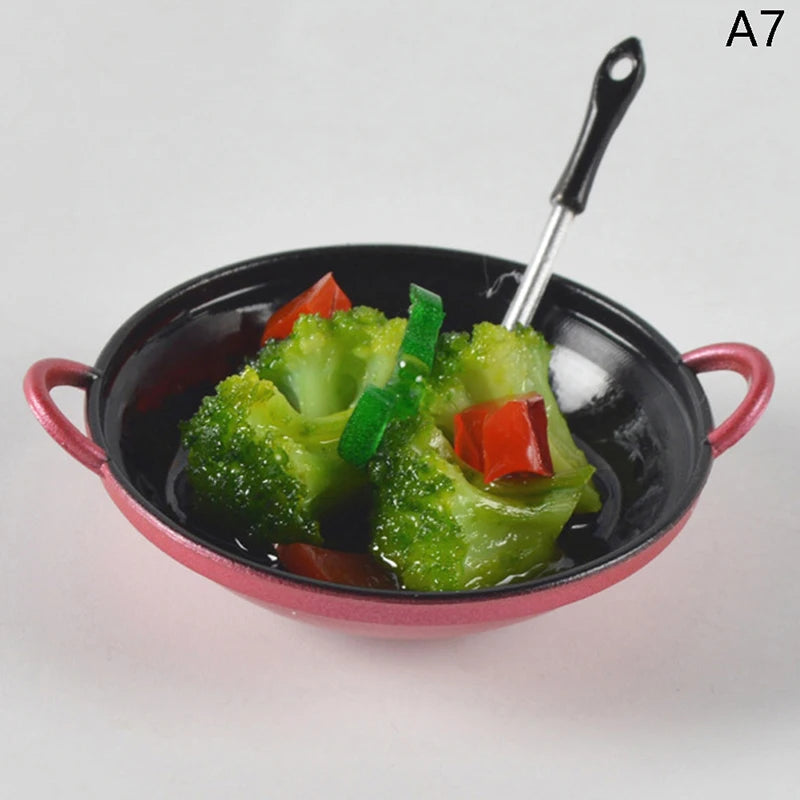 1/12 Dollhouse Miniature Accessories Mini Metal Cooking Pot with Food Simulation Kitchen Kitchenware Model Toy Doll House Decor