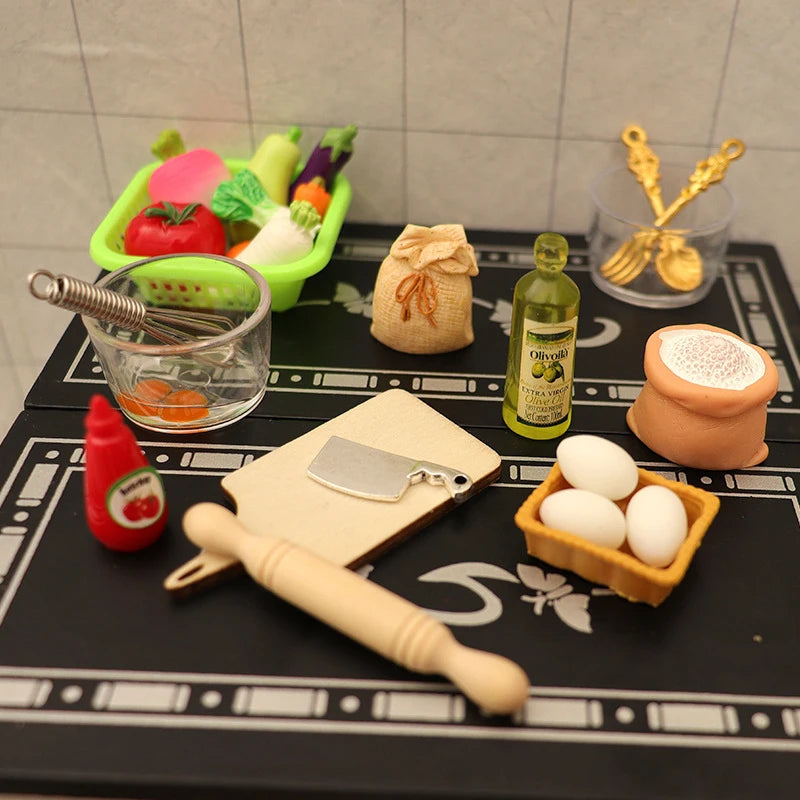 1/12 Dollhouse Miniature Kitchenware Kit Model Doll Kitchen Baking Supplies Decor Toy Micro Scene Construction Props