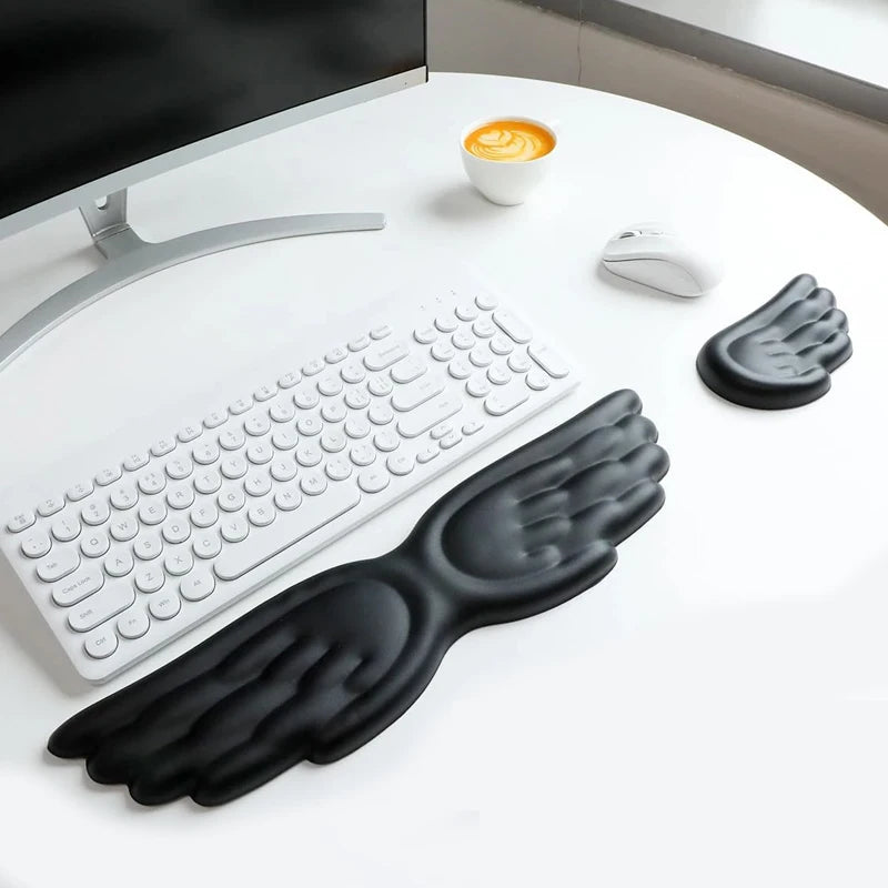 Keyboard Mouse Wrist Rest Angel Wing Memory Foam Mouse Pad Set Wrist Support Ergonomic Non-Slip for Computer Laptop Easy Typing