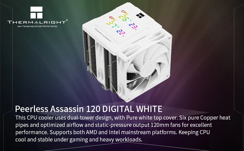 Thermalright Peerless Assassin 120 ARGB Digital Black CPU Air Cooler Supports LGA1851/1700/115X/1200/ AMD AM4/AM5