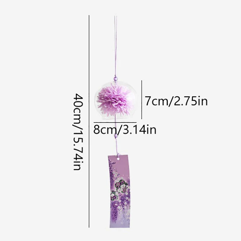 1PC Japanese Wind Bell Japan Wind Chime Handmade Glass Furin Home Spa Kitchen Office Decor Sakura Cherry Blossom Pattern Pendant