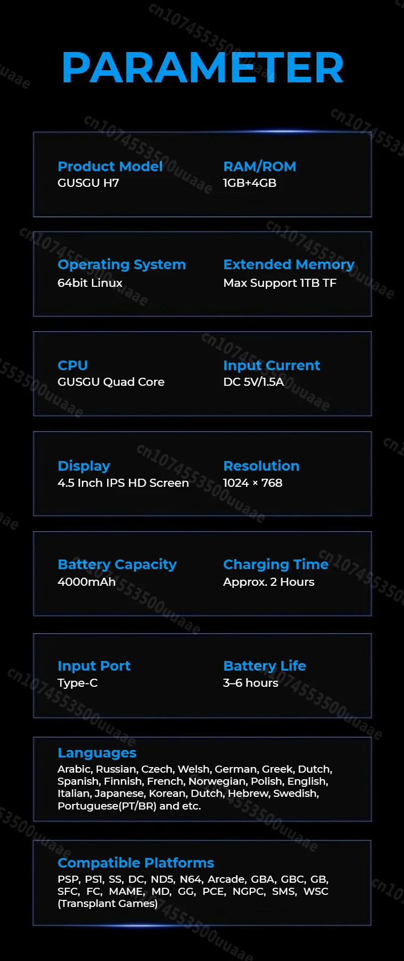 GUSGU H7 128GB Handheld Game Console Open Source Linux System 4.5" IPS Screen Portable Pocket Retro Video Game Player