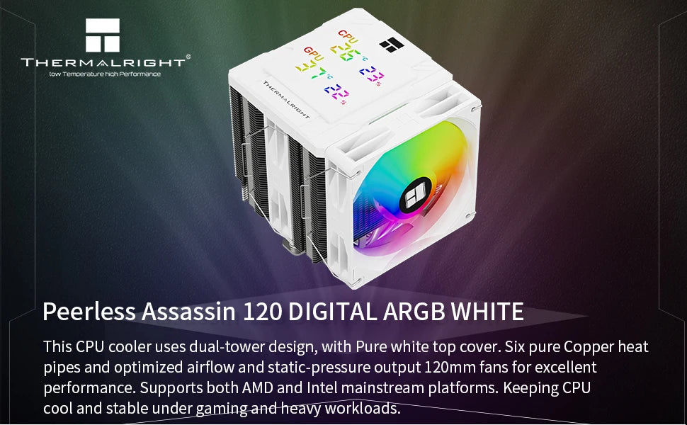 Thermalright Peerless Assassin 120 ARGB Digital Black CPU Air Cooler Supports LGA1851/1700/115X/1200/ AMD AM4/AM5