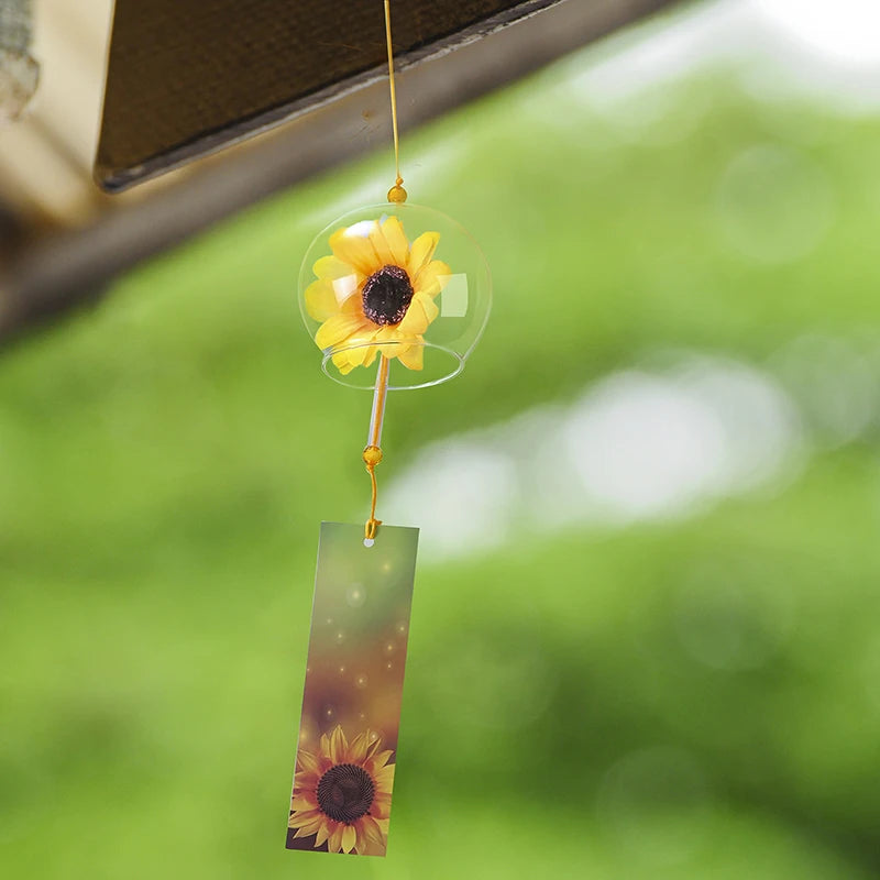 1PC Japanese Wind Bell Japan Wind Chime Handmade Glass Furin Home Spa Kitchen Office Decor Sakura Cherry Blossom Pattern Pendant