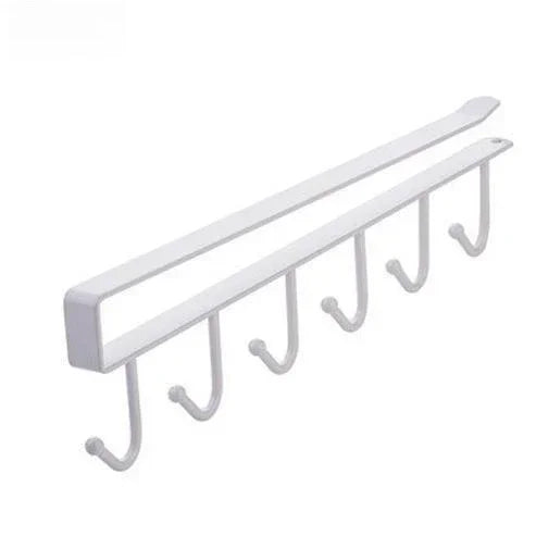 6 Hooks Metal  Shelf Hanging Rack Storage Organizer Cups Utensils Wardrobe Kitchen Bathroom Strong Hold Design Home Accessories