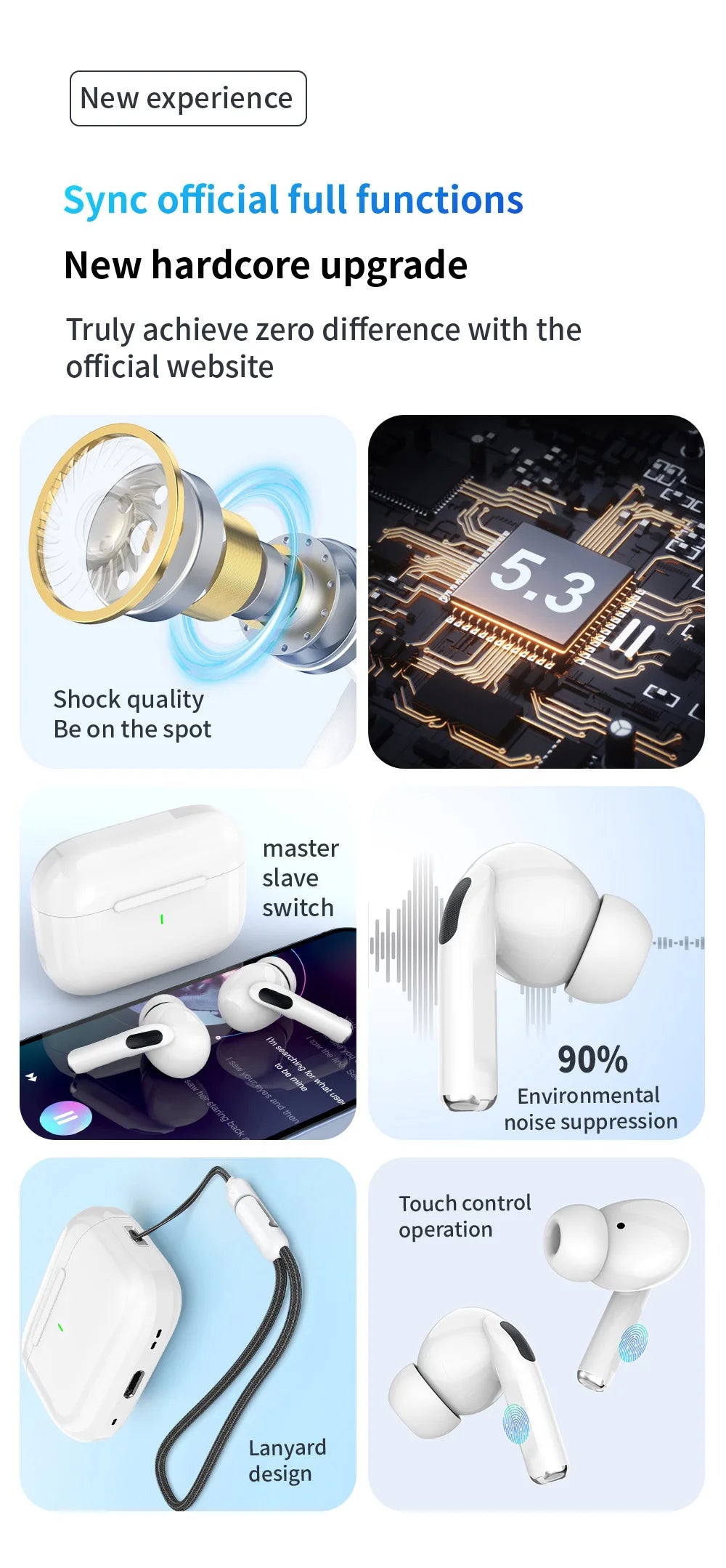 True Wireless Bluetooth Earphones Headphones Bin Lanyard HiFi Sound Low Latency Noise Reduction Earbuds for IOS Android