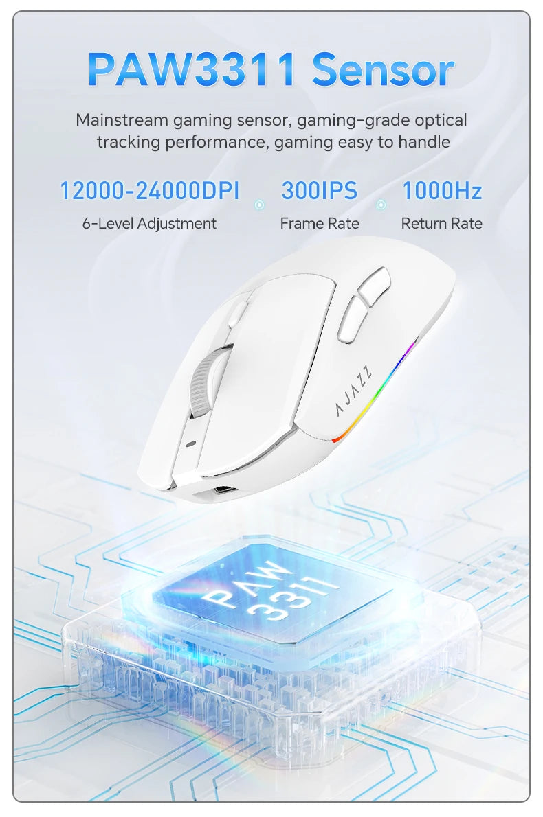 AJAZZ AJ139 V2 MC Three-mode Wired/Bluetooth/2.4G Wireless Gaming Mouse PAW3311 Sensor 500mAh Mouse Suitable for PC Gamers