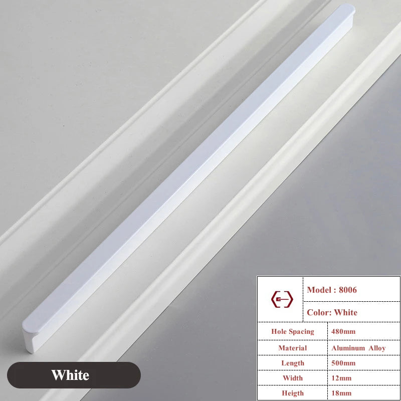 Modern White Length Cabinet Handle Hidden Kitchen Cabinet Drawer Pull Furniture Cupboard Wardrobe Door Knob Hardware Long Handle