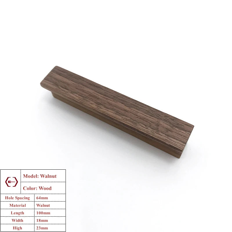 Beech Wooden Cabinet Handles Walnut Solid Wood Furniture Kitchen Door Handle Wardrobe Cupboard Drawer Knobs Hardware Pull Handle