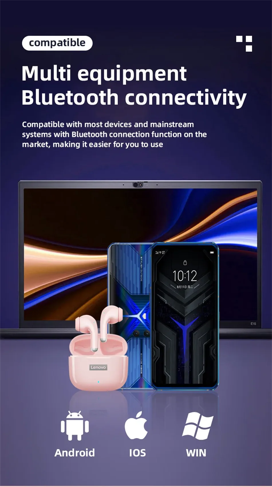 Lenovo LP40 Pro Headphones Wireless Bluetooth 5.4 TWS Hifi Stereo Earphones Gaming Sports Touch Control HD Call with Mic Earbuds