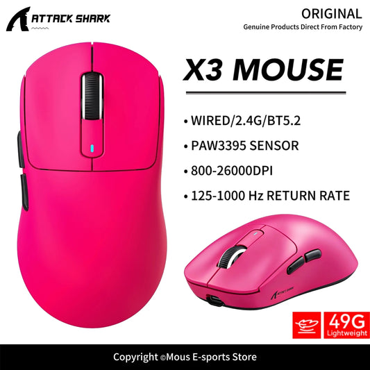 X3 ATTACK SHARK X3Pro Bluetooth Gaming Mouse PAW3395 Sensor TTC Encoder Black Mamba Switch and 1K/4K Hz for Wireless Mouse