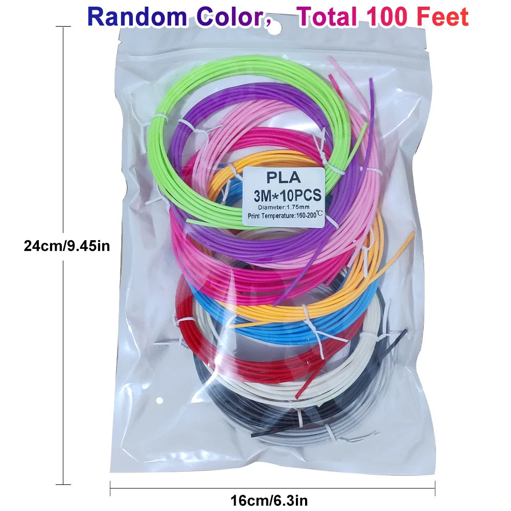 32/15/10 Colors 3D Pen Filament Refills 1.75mm PLA, Each Color 10Feet(3m), Total 320/150/100 Feet (96/45/30m), Random Color