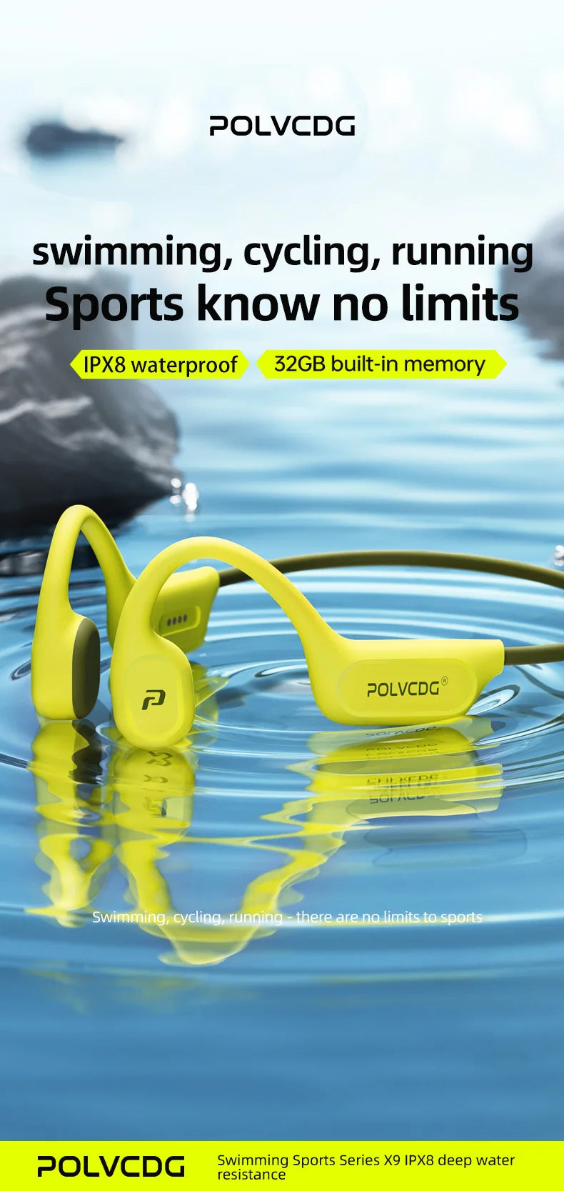 POLVCDG X9 Bone Conduction Earphones 32G IPX8 Waterproof Open Design for Swimming Running Cycling Hanging Earphones