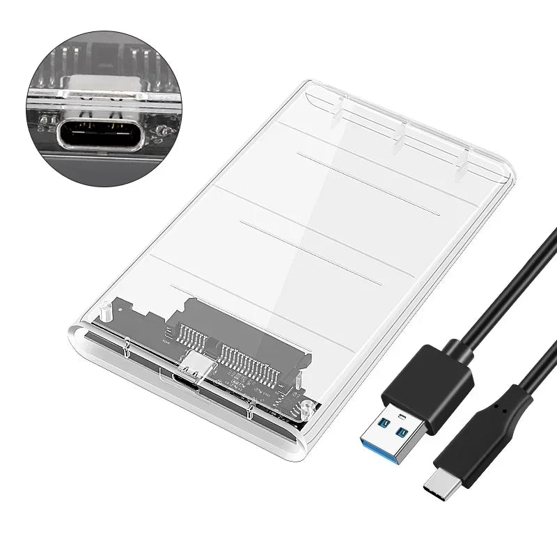 Transparent HDD Case HDD Enclosure 2.5 Inch SSD SATA To USB2.0 Type-C Adapter Portable External Hard Drive Box Tool-Free